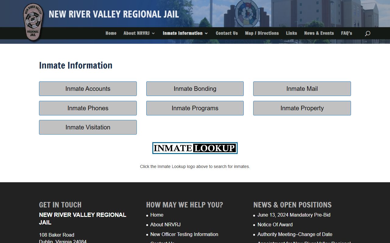 New River Valley Regional Jail Giles County inmate information hub